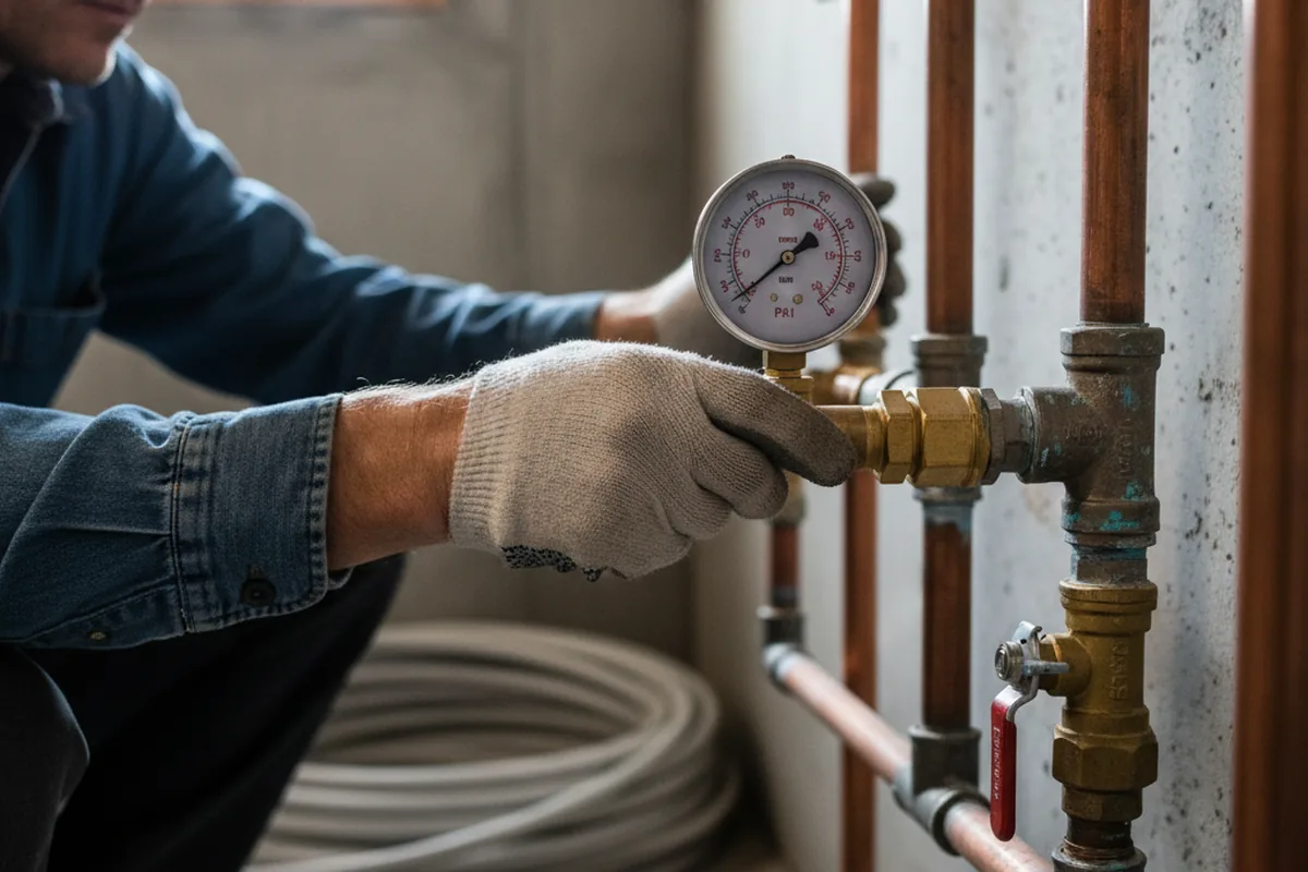Pressure testing a repaired line during Water Line Repair in Roduco